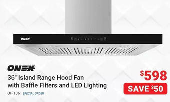 Visions Electronics Onex 36" Island Range Hood Fan with Baffle Filters and LED Lighting offer