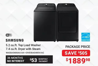 Visions Electronics Samsung 5.2 Cu. Ft. Top Load Washer | 7.4 Cu. Ft. Dryer with Steam offer