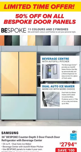 Visions Electronics Samsung 36" Bespoke Counter-Depth 3 Door French Door Refrigerator with Beverage Center offer