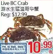 Hong Tai Supermarket Live BC Crab offer