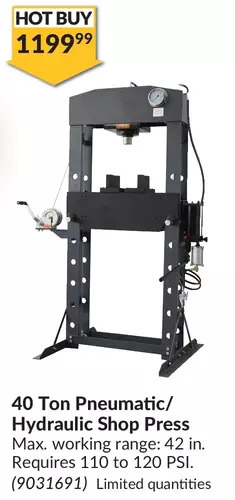 Princess Auto 40 Ton Pneumatic/ Hydraulic Shop Press offer