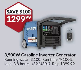 Princess Auto Hyundai 3,500W Gasoline Inverter Generator offer
