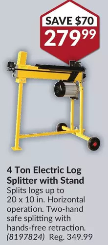 Power Fist 4 Ton Electric Log Splitter with Stand offer at Princess Auto