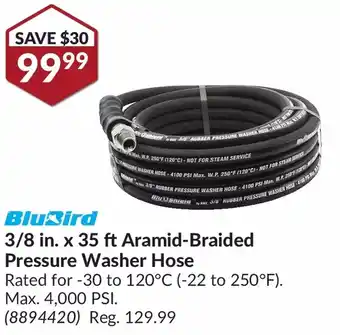 Princess Auto BluBird 3/8 in. x 35 ft Aramid-Braided Pressure Washer Hose offer
