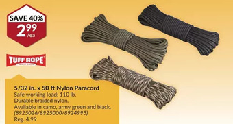 Princess Auto Tuff Rope 5/32 in. x 50 ft Nylon Paracord offer