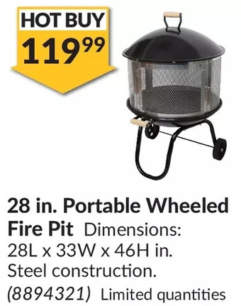 Princess Auto 28 in. Portable Wheeled Fire Pit offer