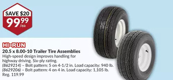 Princess Auto Hi-Run 20.5 x 8.00-10 Trailer Tire Assemblies offer