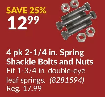 Princess Auto 4 pk 2-1/4 in. Spring Shackle Bolts and Nuts offer