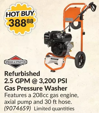 Princess Auto Briggs & Stratton Refurbished 2.5 GPM 3,200 PSI Gas Pressure Washer offer