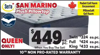 Surplus Furniture Serta San Marino Pillowtop Plush Twin Mattress Set offer
