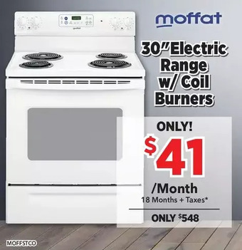 Surplus Furniture Moffat White 30" Electric Range with Coil Burners offer