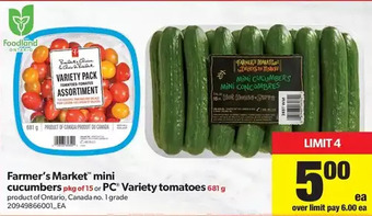 Real Canadian Superstore Farmer's Market Mini Cucumbers or PC Variety Tomatoes offer