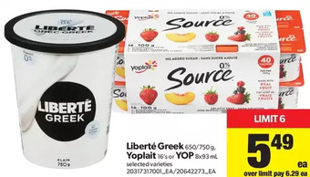 Real Canadian Superstore Liberté Greek, Yoplait or Yop offer