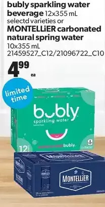 Real Canadian Superstore Bubly Sparkling Water Beverage or Montellier Carbonated Natural Spring Water offer