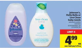 Real Canadian Superstore Johnson's, Hello Bello or Live Clean Baby Needs offer