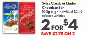 Longo's Swiss Classic or Lindor Chocolate Bar offer