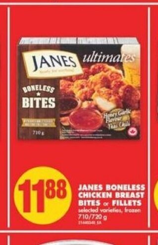 No Frills Janes Boneless Chicken Breast Bites or Fillets offer