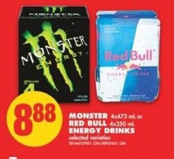 No Frills Monster or Red Bull Energy Drinks offer