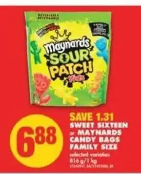 No Frills Sweet Sixteen or Maynards Candy Bags Family Size offer