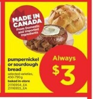 Real Canadian Superstore Pumpernickel or Sourdough Bread offer