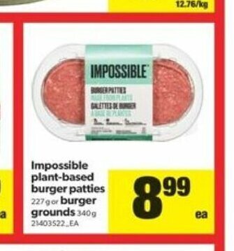 Real Canadian Superstore Impossible Plant-Based Burger Patties offer