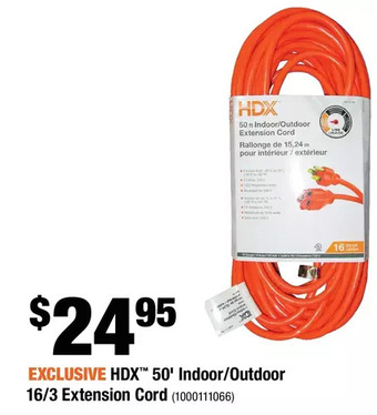 Home Depot HDX 50' Indoor/Outdoor 16/3 Extension Cord offer