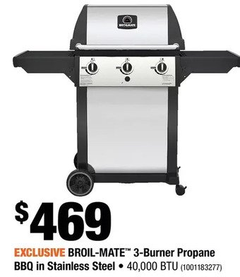 Home Depot Broil-Mate 3-Burner Propane BBQ in Stainless Steel offer