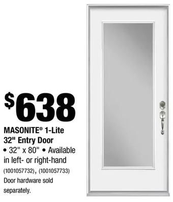 Home Depot Masonite 1-Lite 32" Entry Door offer
