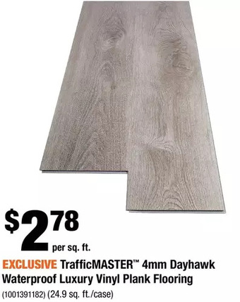 Home Depot TrafficMASTER 4mm Dayhawk Waterproof Luxury Vinyl Plank Flooring offer