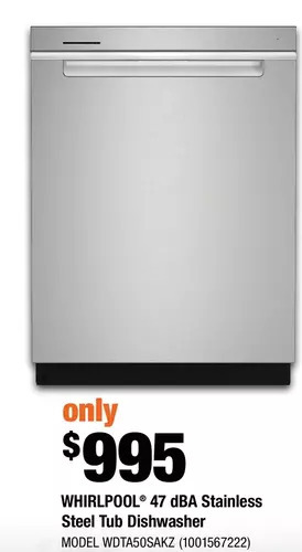 Home Depot Whirlpool 47 dBA Stainless Steel Tub Dishwasher offer