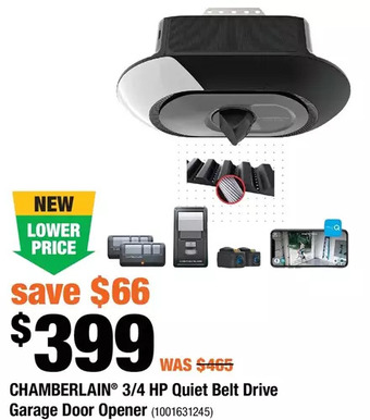 Home Depot Chamberlain 3/4 Hp Quiet Belt Drive Garage Door Opener offer
