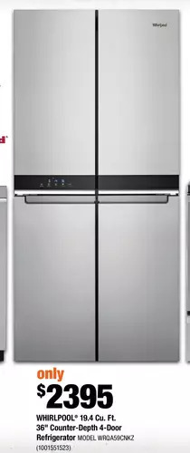 Home Depot Whirlpool 19.4 Cu. Ft. 36" Counter-Depth 4-Door Refrigerator offer