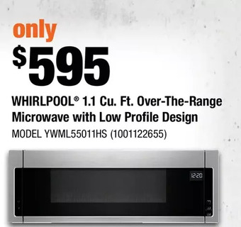 Home Depot Whirlpool 1.1 Cu. Ft. Over-the-Range Microwave with Low Profile Design offer