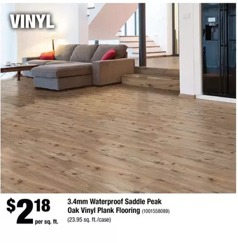 Home Depot 3.4mm Waterproof Saddle Peak Oak Vinyl Plank Flooring offer