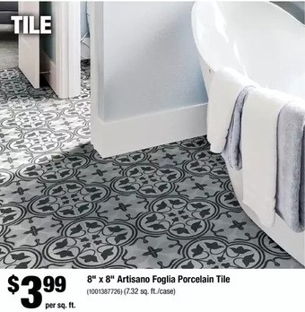 Home Depot 8" X 8" Artisano Foglia Porcelain Tile offer