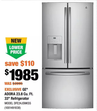 Home Depot GE Adora 23.8 Cu. Ft. 33" Refrigerator offer