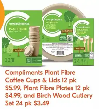 Sobeys Compliments Plant Fibre Coffee Cups & Lids | Plant Fibre Plates | Birch Wood Cutlery Set offer