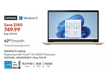Staples Lenovo Ideapad 3 Laptop offer