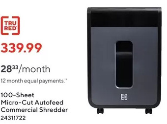 Staples Tru Red 100-Sheet Micro-Cut Autofeed Commercial Shredder offer