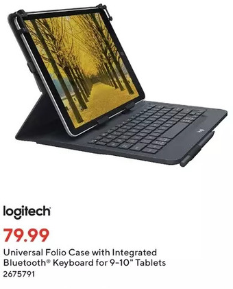 Staples Logitech Universal Folio Case with Integrated Bluetooth Keyboard for 9-10" Tablets offer