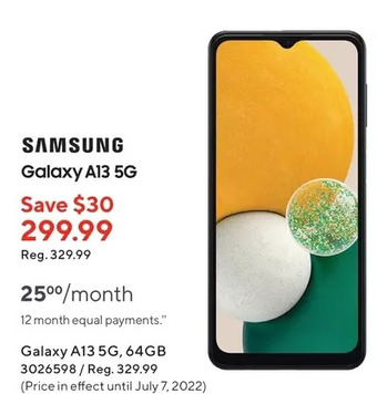 Staples Samsung Galaxy A13 5G, 64GB offer