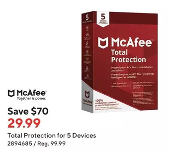 Staples McAfee Total Protection for 5 Devices offer