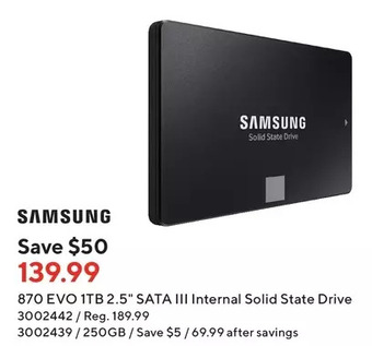 Staples Samsung 870 Evo 1TB 2.5" Sata III Internal Solid State Drive offer