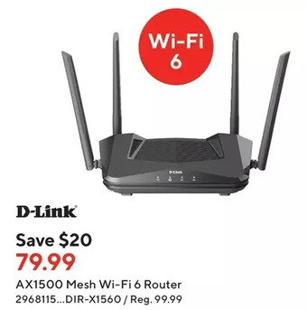 Staples D-Link AX1500 Mesh Wi-Fi 6 Router offer