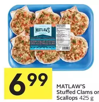 Foodland Matlaw's Stuffed Clams or Scallops offer