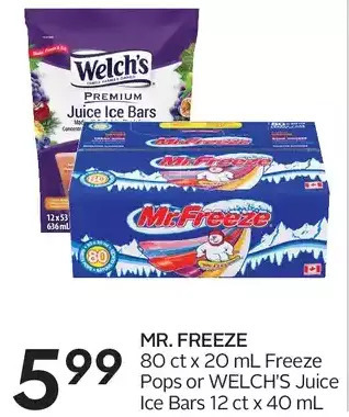 Sobeys Mr. Freeze Freeze Pops or Welch's Juice Ice Bars offer