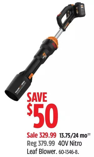 Canadian Tire Worx 40V Nitro Leaf Blower offer