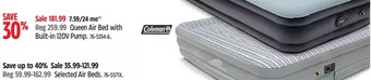 Canadian Tire Coleman Queen Air Bed with Built-in 120V Pump offer