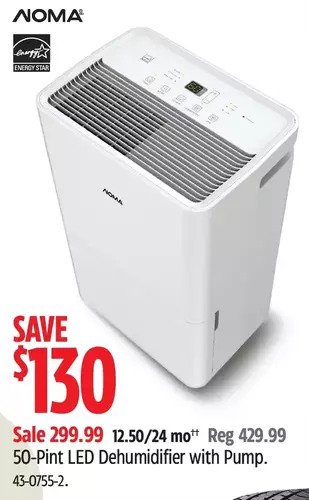 Canadian Tire 50-Pint LED Dehumidifier with Pump offer
