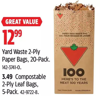 Canadian Tire Yard Waste 2-Ply Paper Bags offer
